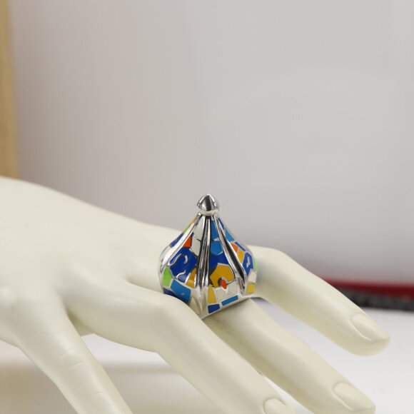 Art Ring Sterling Silver famous artist Enamel Inspired Artistic Ring - Picture 5 of 12